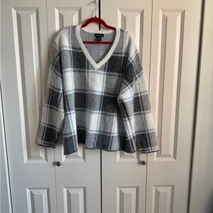 Rachel Zoe Gray and White Plaid V-Neck Sweater